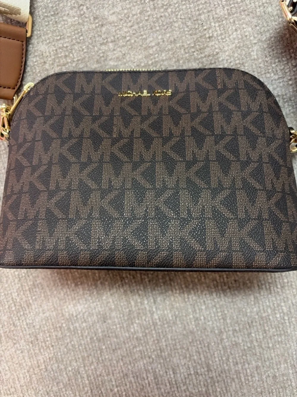 Michael Kors Cindy Large Dome Crossbody Bag Brown MK Logo NWT